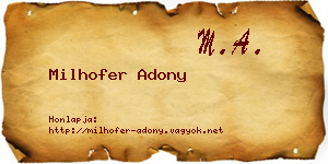 Milhofer Adony névjegykártya